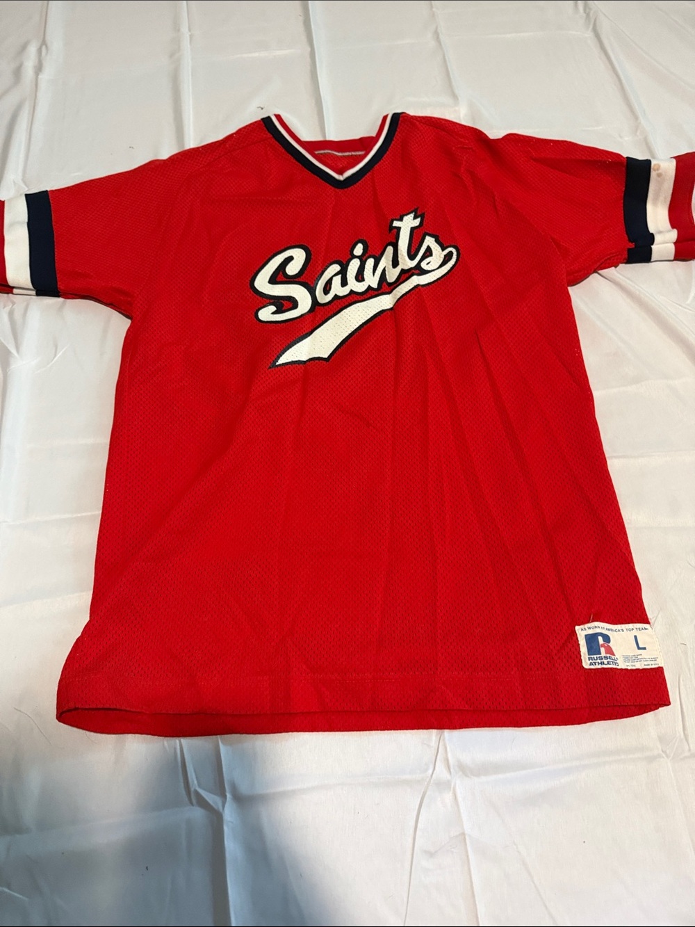 Saints Red Mesh V-Neck Short Sleeve Mens Top